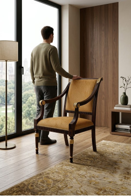 Diseño de silla Sala de estar Comedor Sillas de madera Tapizado Apoyabrazos Vaccari giovanni