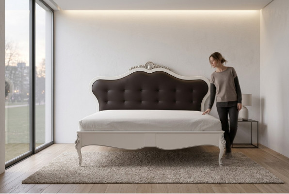 Diseño de dormitorio cama de lujo 180x200 Marco de cama doble de tela en beige Camas nuevas