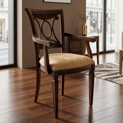 Diseño de silla tapizada de madera para oficina o comedor con reposabrazos, clásica y nueva.