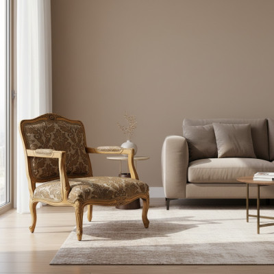Muebles clásicos de lujo. Sofá de una plaza nuevo. Sillón, sofás, sofá clásico en textil.