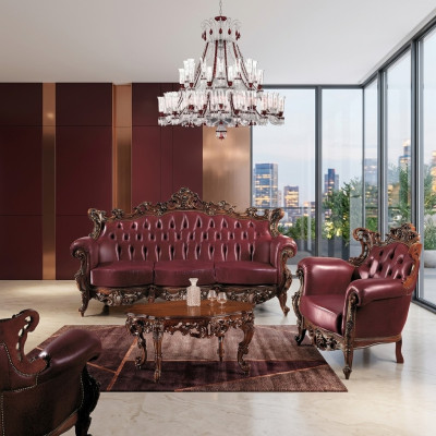 Muebles de lujo Conjunto de sofá Sofá Tapizado 3 + 1 plazas Mesa de café de madera 3 piezas.