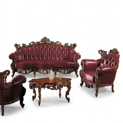 Muebles de lujo Conjunto de sofá Sofá Tapizado 3 + 1 plazas Mesa de café de madera 3 piezas.