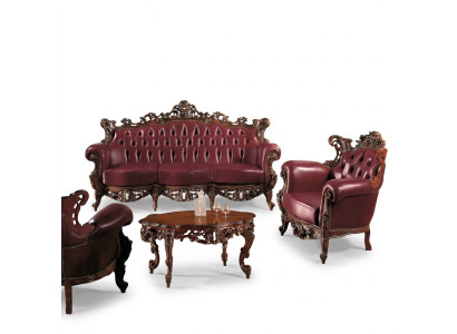 Muebles de lujo Conjunto de sofá Sofá Tapizado 3 + 1 plazas Mesa de café de madera 3 piezas.