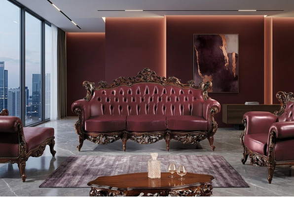 Sofá de cuero Chesterfield de 3 plazas de lujo italiano de diseño sofisticado.
