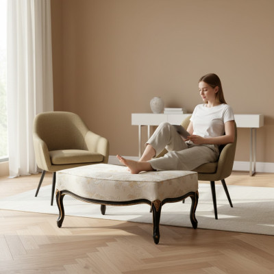 Diseño taburete reposapiés asiento cojín banco asiento textil madera estilo