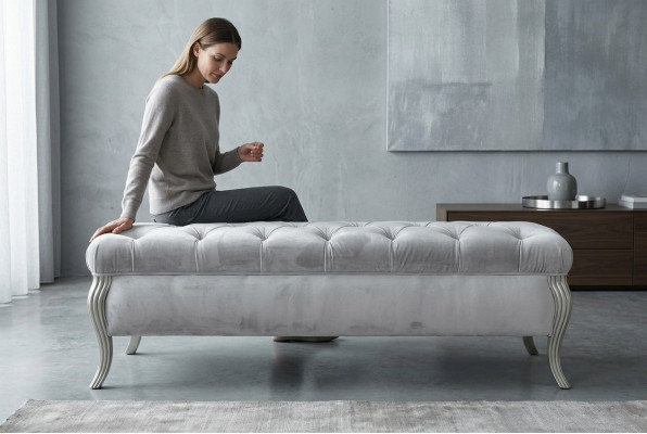 Chesterfield Design Taburete Pouf Oval Reposapiés Muebles Taburete Tapizado Taburete de Asiento