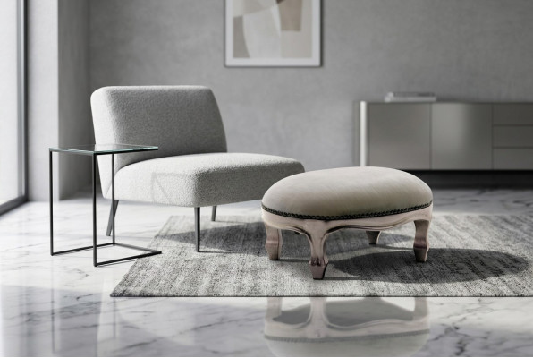 Taburete Acolchado Asiento Textil Relax Complementario Sofá Banco de Asiento Taburete R1 Diseñador Lujo