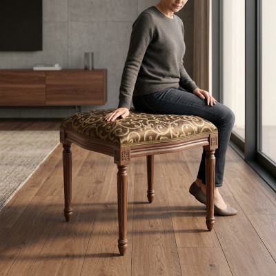 Taburete de diseñador para sala de estar, madera y textil, reposapiés, taburete otomano, taburete asiento, pouf.