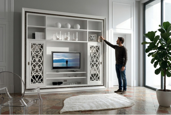 Armario vitrina de madera para la sala de estar Muebles de TV Paneles de pared modernos Diseño de sala de estar
