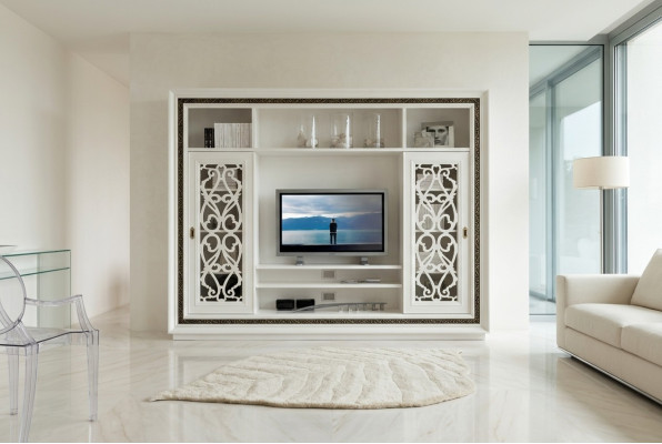 Armario vitrina de madera para la sala de estar Muebles de TV Paneles de pared modernos Diseño de sala de estar