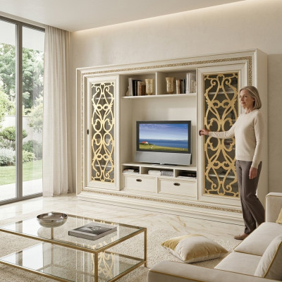 Mueble de televisión de pared empotrada de madera maciza moderno de madera auténtica nuevo