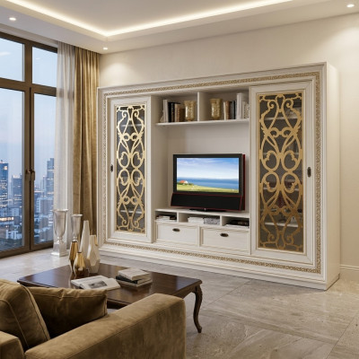 Mueble de televisión de pared empotrada de madera maciza moderno de madera auténtica nuevo