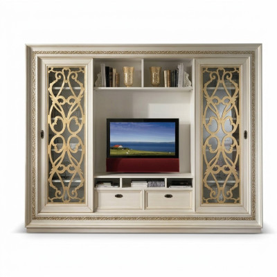 Mueble de televisión de pared empotrada de madera maciza moderno de madera auténtica nuevo