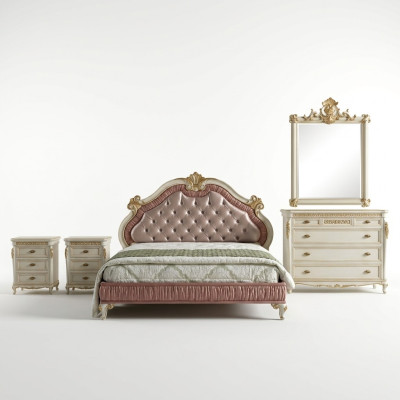 Diseño de dormitorio Juego completo de 5 piezas Cama Mesita de noche Cómoda Conjuntos italianos