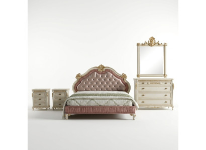 Diseño de dormitorio Juego completo de 5 piezas Cama Mesita de noche Cómoda Conjuntos italianos