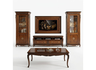 Conjunto de sala de estar de 4 piezas. Repisa de TV, cómoda, mesa de centro de madera. Conjunto de lujo decorativo.