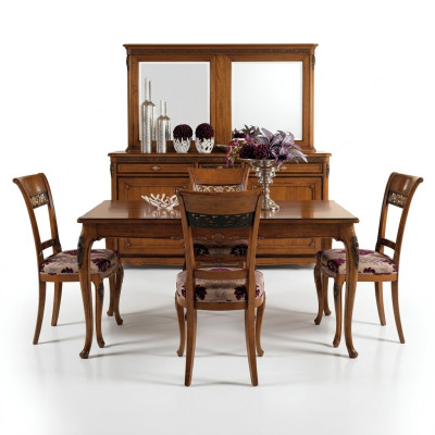 Juego de sillas de comedor de 4 piezas, diseño clásico tapizado en madera nueva.