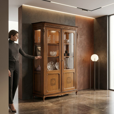 Vitrina de cristal Armario de madera maciza Vitrina Mueble de salón Aparador Madera maciza