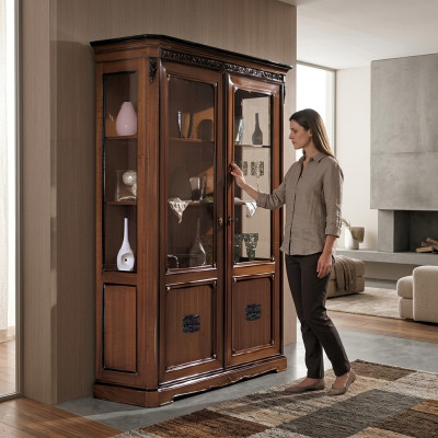 Vitrina de diseño de vidrio Armario de madera Muebles nuevos Vitrinas Cómoda Vitrinas Cómoda