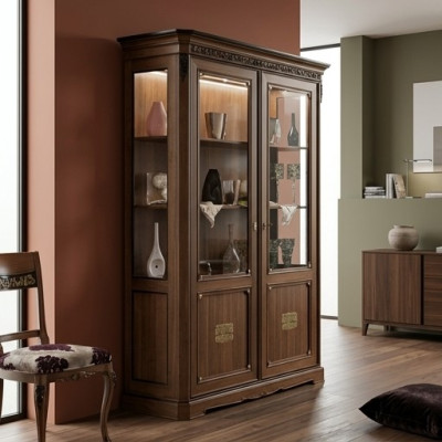 Vitrina de diseño de vidrio Armario de madera Muebles nuevos Vitrinas Cómoda Vitrinas Cómoda