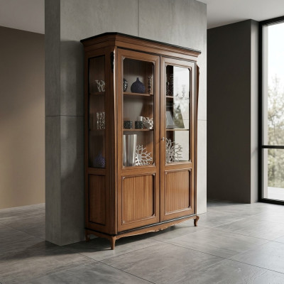 Muebles de madera marrón Vitrina Elegante armario vitrina Muebles italianos Clásicos