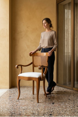 Silla de diseño con apoyabrazos de comedor de estilo rural, sillas de cocina de tela nuevas.