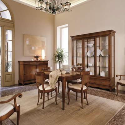 Juego de sala de estar Mesa 4 sillas Silla Vitrina Conjunto de cómoda Grupo de comedor de 7 piezas Comedor