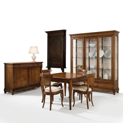 Juego de sala de estar Mesa 4 sillas Silla Vitrina Conjunto de cómoda Grupo de comedor de 7 piezas Comedor