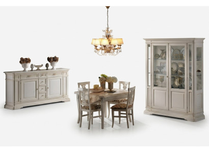 Conjunto de muebles de madera de 7 piezas - cómoda, 4 sillas, mesa, vitrina. Nuevo grupo de comedor.