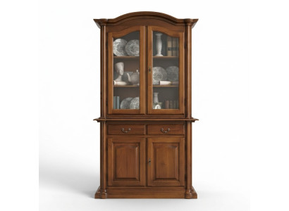 Mueble de salón de madera maciza con vitrinas de cristal y armario de madera noble.