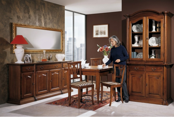 Diseño de comedor conjunto de muebles de madera de 6 piezas, 4 sillas, mesa, vitrina, grupo nuevo.
