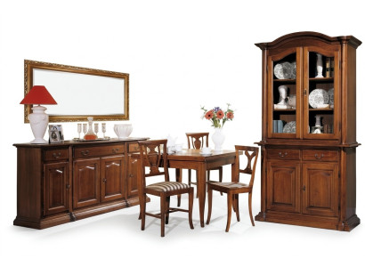 Diseño de comedor conjunto de muebles de madera de 6 piezas, 4 sillas, mesa, vitrina, grupo nuevo.