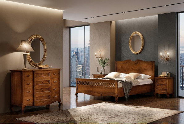 Cama mesa de noche cómoda 4 piezas. Juego de dormitorio Diseño Clásico Lujo Camas Nuevas