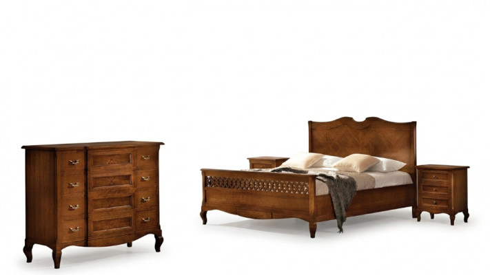 Cama mesa de noche cómoda 4 piezas. Juego de dormitorio Diseño Clásico Lujo Camas Nuevas