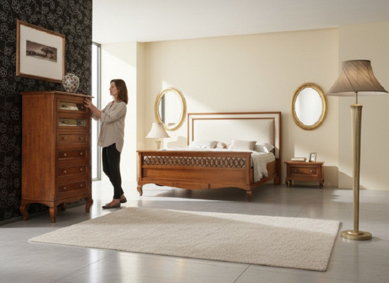 Diseño Clásico de Muebles de Lujo Modernos Cama 2 Mesitas de Noche Juego de Dormitorio de 4 Piezas