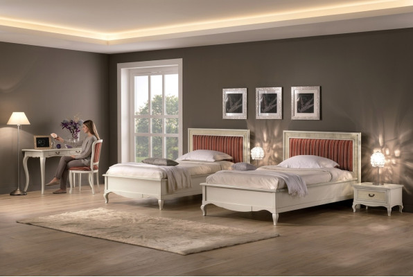 Diseño de dormitorio Conjunto completo de dormitorio de 6 piezas Cama Mesita de noche Escritorio de madera