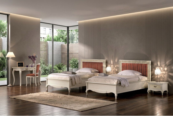 Diseño de dormitorio Conjunto completo de dormitorio de 6 piezas Cama Mesita de noche Escritorio de madera
