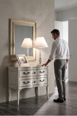 Cómoda Muebles Armario Sala de estar Blanco Aparador Cómoda con espejo Madera