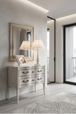 Cómoda Muebles Armario Sala de estar Blanco Aparador Cómoda con espejo Madera