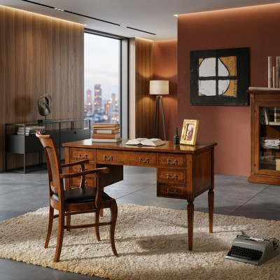 Escritorio Silla Madera Reposabrazos Escritorio Muebles de oficina Italiano Nuevo de 2 piezas