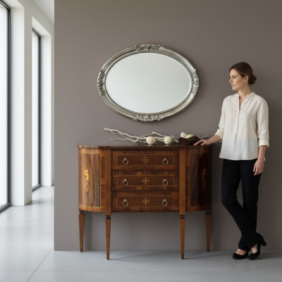 Cómoda Muebles italianos Macizo Espejo 2 piezas Cómoda Aparador Armario Madera