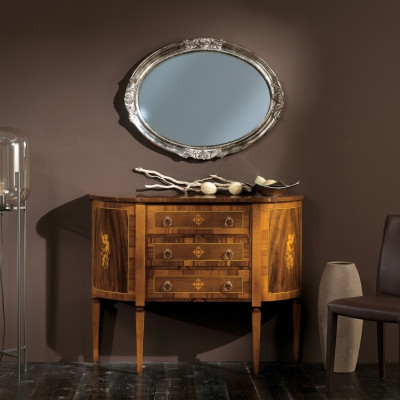 Cómoda Muebles italianos Macizo Espejo 2 piezas Cómoda Aparador Armario Madera