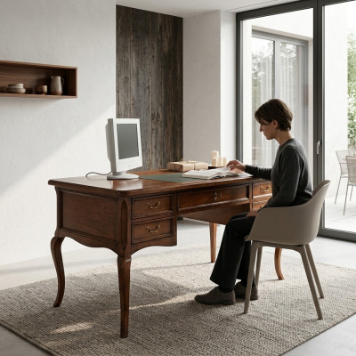 Muebles de oficina diseño antiguo de madera, mesa, secretaria, escritorio.