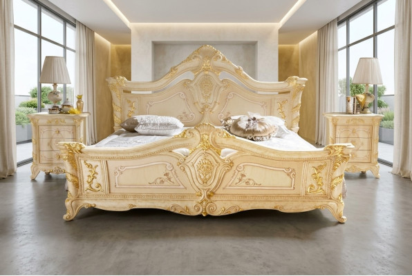 Dormitorio clásico Cama de hotel Muebles barrocos de madera Camas italianas de lujo