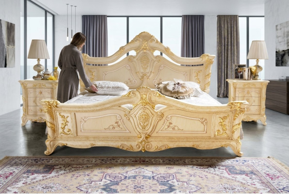 Conjunto de dormitorio Diseño Art déco Lujo Cama Cama Mesilla de noche 3 piezas.