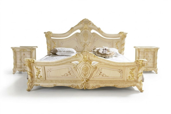 Conjunto de dormitorio Diseño Art déco Lujo Cama Cama Mesilla de noche 3 piezas.