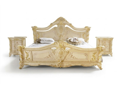 Conjunto de dormitorio Diseño Art déco Lujo Cama Cama Mesilla de noche 3 piezas.