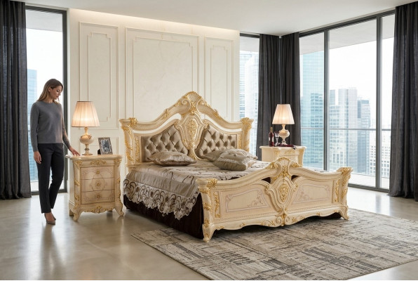 Diseño de lujo cama doble hotel novedosa habitación de madera maciza tapizada