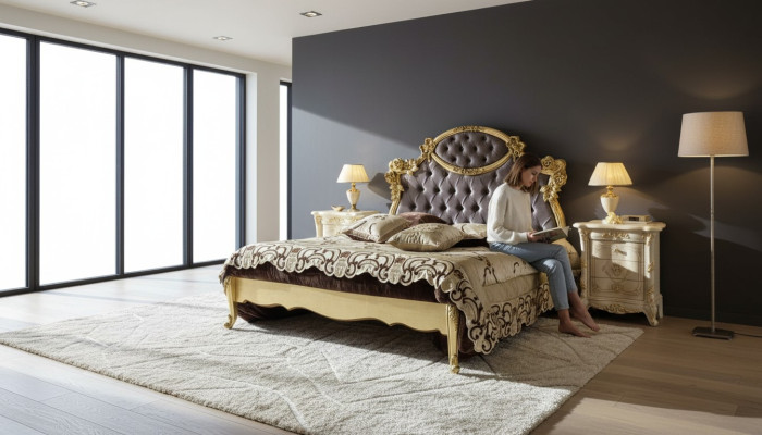 Conjunto de dormitorio cama diseño muebles clásicos de lujo nueva cama 2x mesa de noche 3 piezas.
