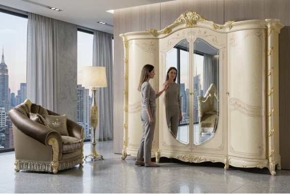 Mueble Barroco Nuevo Armario clásico ropero Dormitorio Armario Madera